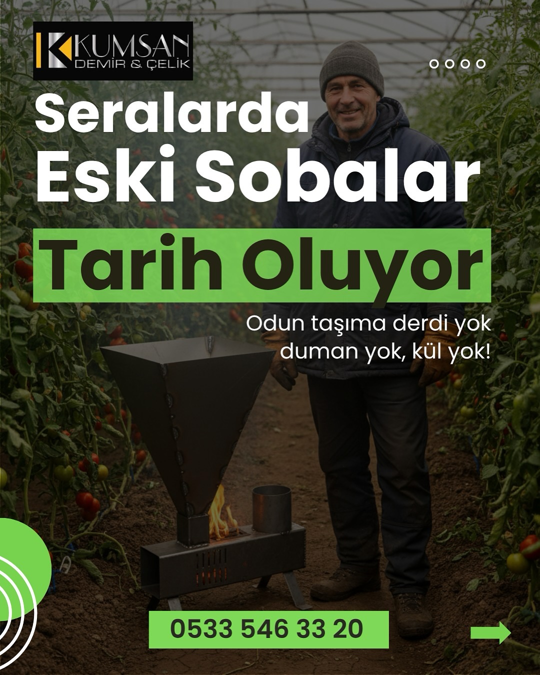 sera pelet sobası - seralar için pelet soba uygulaması, düşük yakıtlı pelet soba